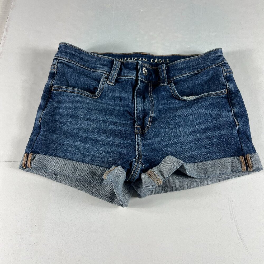 American Eagle Shorts Women's 28* Hi Rise Shortie Blue Cuffed Denim Jorts Tag 4
